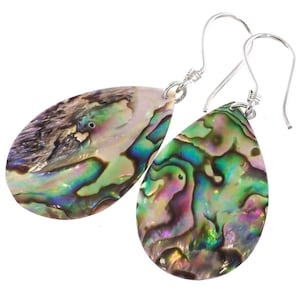 925 Sterling Silver Teardrop Paua Abalone Shell Sterling Earrings, 1 1/4"