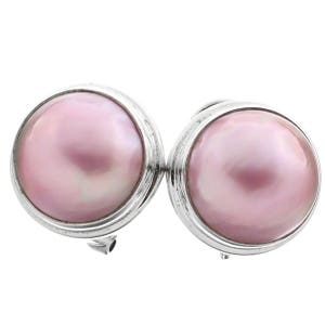 925 Sterling 13mm Ocean Cultured Pink Mabe Pearl Omega Post Earrings, 5/8&quot;