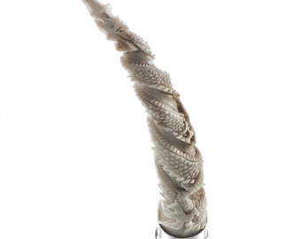 3 3/4" Handcarved Dragon Deer Antler 925 Sterling Silver Pipe Tobacco Tamper