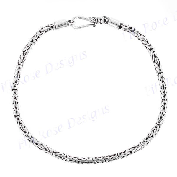 2.5mm Byzantine Bali Handmade 925 Sterling Silver Chain Charms Anklet Bracelet, 5-9.5"