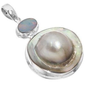 925 Sterling Silber Australischer Opal Blister Mabe Perlen Anhänger, 3 cm