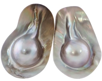 925 Sterling Silver Mabe Blister Pearl Mother Of Pearl Shell Post Earrings, 1.5748031496062993"