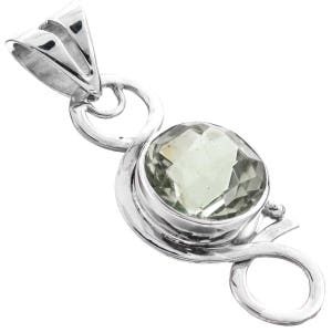 1 3/16&quot; Green Amethyst 925 Sterling Silver Pendant