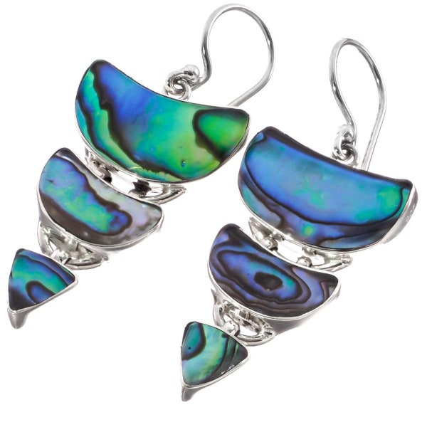 Paua Abalone Shell 925 Sterling Silver Cascading Drop Earrings, 1 1/8"