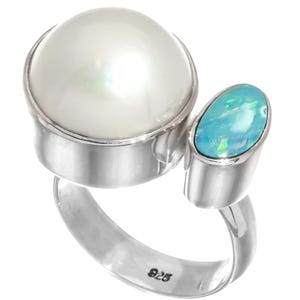 Australian Opal White Mabe Pearl 925 Sterling Silver Sz 6 Ring