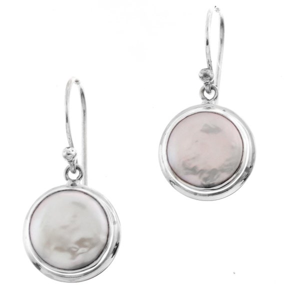 Orecchini Pendenti A Moneta In Perla D'acqua Dolce Naturale 11-12mm – Bianche - Foto 2
