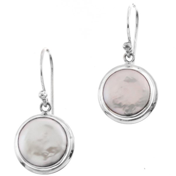 9/16" Freshwater Coin Pearl 925 Sterling Silver Earrings