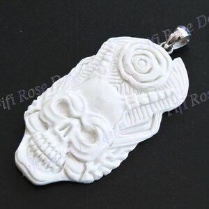 Sale! 3&quot; V-twin Motorcyle Engine Block Skull Bison Bone 925 Sterling Silver Pendant