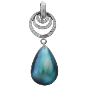 Teardrop Blue Mabe Cultured Pearl 925 Sterling Silver Pendant 1 5/8&quot;