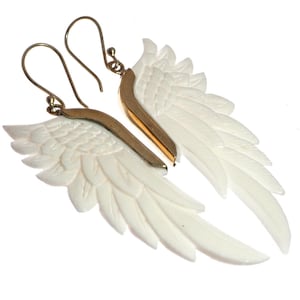 Exquisite Wing White Bison Bone Hand Carving Earrings, 2 3/8&quot;