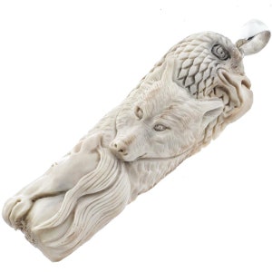 Deer Antler Hand Carving Prairie Animal Wolf Eagle Wild Horse 925 Sterling Silver Pendant, 3&quot;
