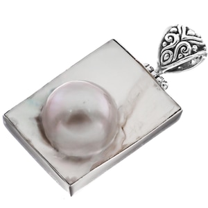 1 9/16&quot; White Oyster Blister Pearl 925 Sterling Silver Pendant