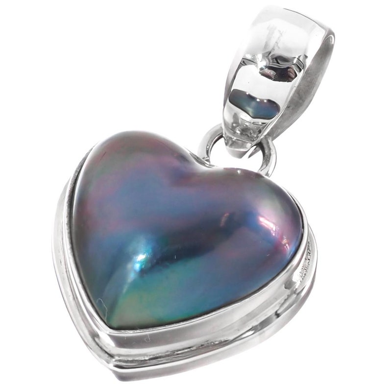 1 Dainty Valentine Heart Blue Mabe Pearl 925 Sterling Silver Pendant