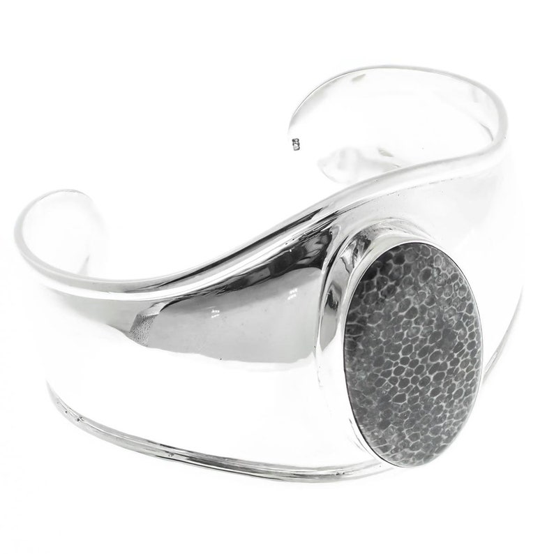 1 34 Wide Black Fossil Coral 925 Sterling Silver Cuff Bracelet