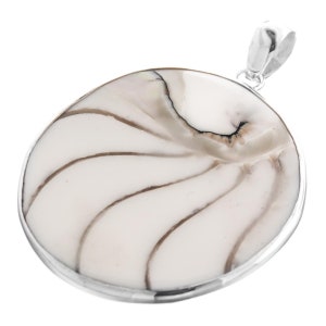 2 3/16&quot; Round White Nautilus Shell 925 Sterling Silver Pendant