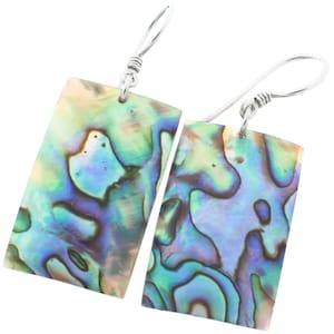925 Sterling Silver Rectangle Genuine Paua Abalone Shell Sterling Earrings, 1 1/4&quot;