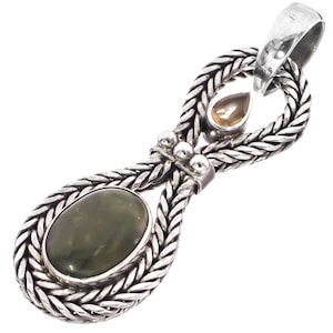 2 13/16&quot; Unique Prehnite Citrine In Cable 925 Sterling Silver Pendant
