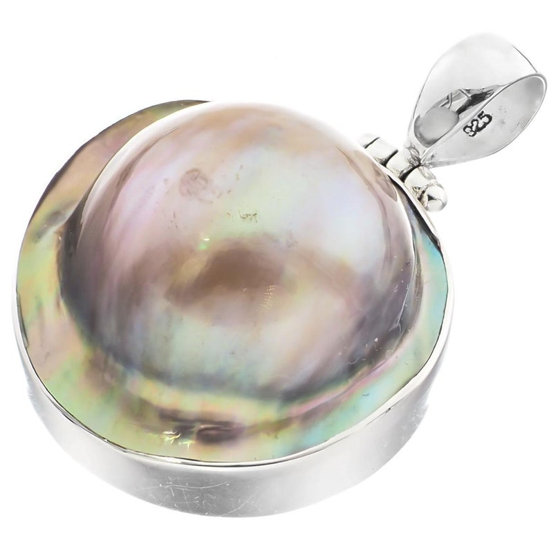 1 12 Mabe Blister Pearl In Shell Handmade 925 Sterling Silver Pendant