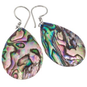 925 Sterling Silver Teardrop Paua Abalone Shell Sterling Earrings, 1 1/4&quot;