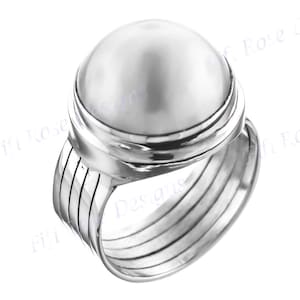 White Mabe Cultured Pearl 925 Sterling Silver Ring