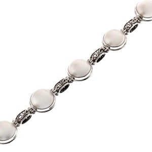 925 Sterling Silver Filigree Link White Mabe Ocean Cultured Pearl Sterling Bracelet, 7-8&quot;