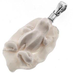 2 1/4&quot; Frog On Leaf Bison Bone Carving 925 Sterling Silver Pendant