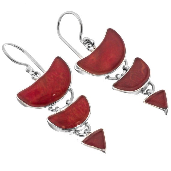 Orecchini A Goccia In Corallo Rosso Naturale E Argento Tibetano - Golden Heaven