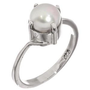 925 Silver White Freshwater Button Cultured Pearl Sterling Stacking Ring