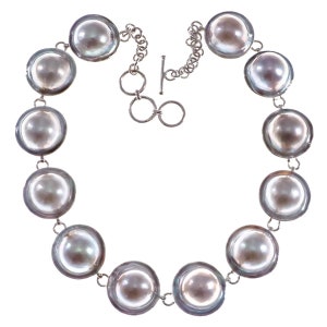 12 Mabe Blister Pearl Chain 925 Sterling Silver Choker Necklace