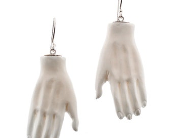 1 3/4" Frida Khalo Picasso Hand Made Bison Bone 925 Sterling Silver Earrings