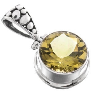 1 1/8" Sparkling Big Round Lemon Quartz 925 Sterling Silver Pendant