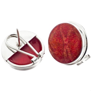 925 Sterling Silver Red Sponge Coral Sterling Omega French Post Earrings, 13/16&quot;