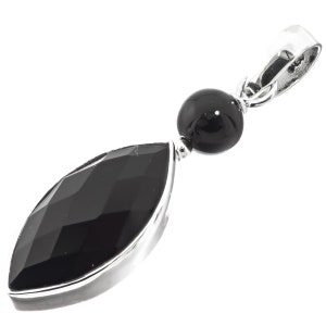 1 1/2&quot; Marquise Checkerboard Black Onyx 925 Sterling Silver Drop Pendant