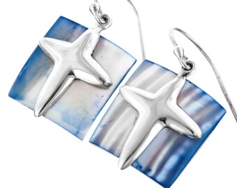 9/16" Blue Mother Of Pearl Turbo Shell 925 Sterling Silver Earrings
