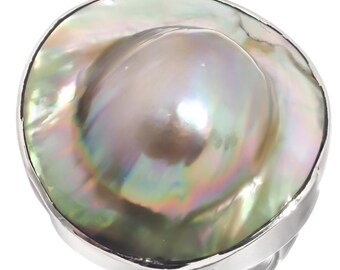 925 Sterling Silver Opulent Mabe Blister Pearl In Shell Sterling Us 7 Ring, 7/8"