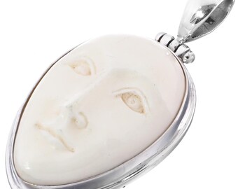 1 3//4/" HANDCARVED BUDDHA BISON BONE BOVINE 925 STERLING SILVER pendant