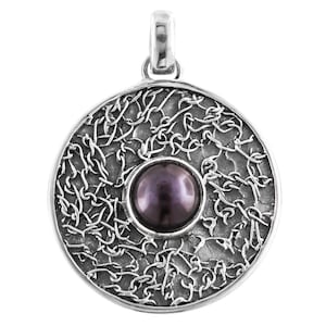 925 Sterling Silver Peacock Biwa Pearl Sterling Pendant, 1 1/4&quot;