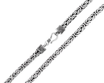 Collana con catena in argento sterling 925 massiccio bizantino da 4 mm, fatta a mano, con tappo a vite