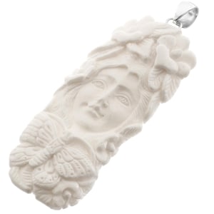 3&quot; Handmade Butterfly Goddess Bison Bone 925 Sterling Silver Pendant