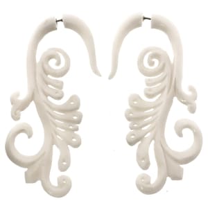 2 3/4&quot; Fake Gauge Bison Bone Organic Tribal Carved Body Jewelry Post Earrings