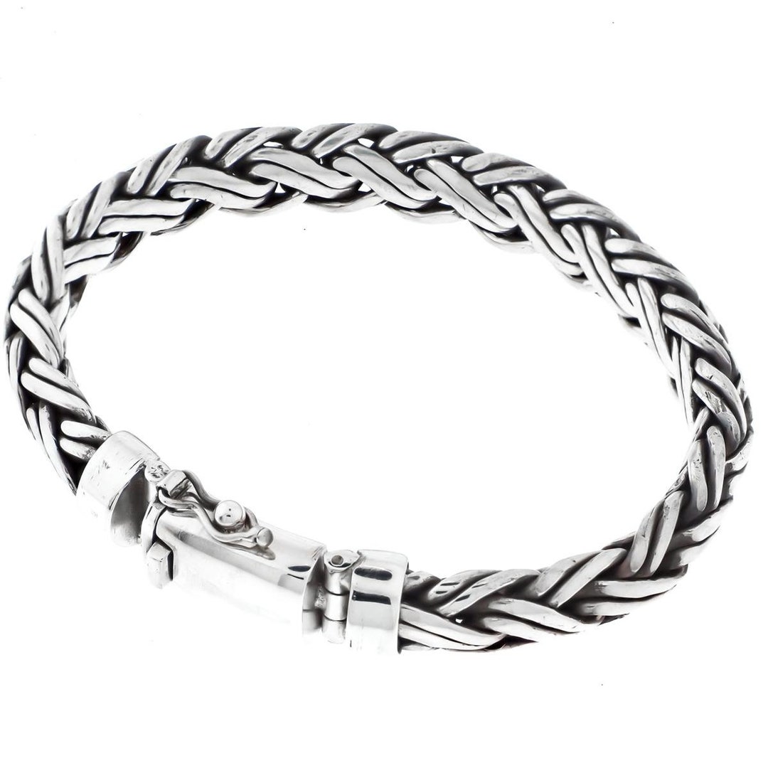 10mm Mens Double Braid Chain Bali Handmade 925 Sterling Silver Bracelet ...