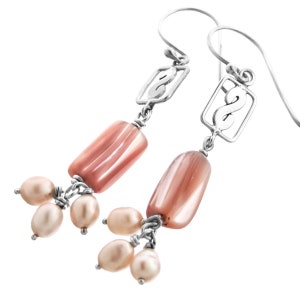 1 7/16" Freshwater Pearl Pink Mother Of Pearl Shell 925 Sterling Silver Earrings