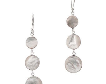 1 5/8"925 Sterling Silver Blanc Nacre Shell Drop Boucles d’oreilles