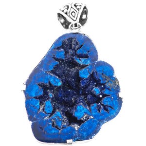 925 Sterling Silver Specimen Azurite Nodule Geode Druzy Sterling Pendant