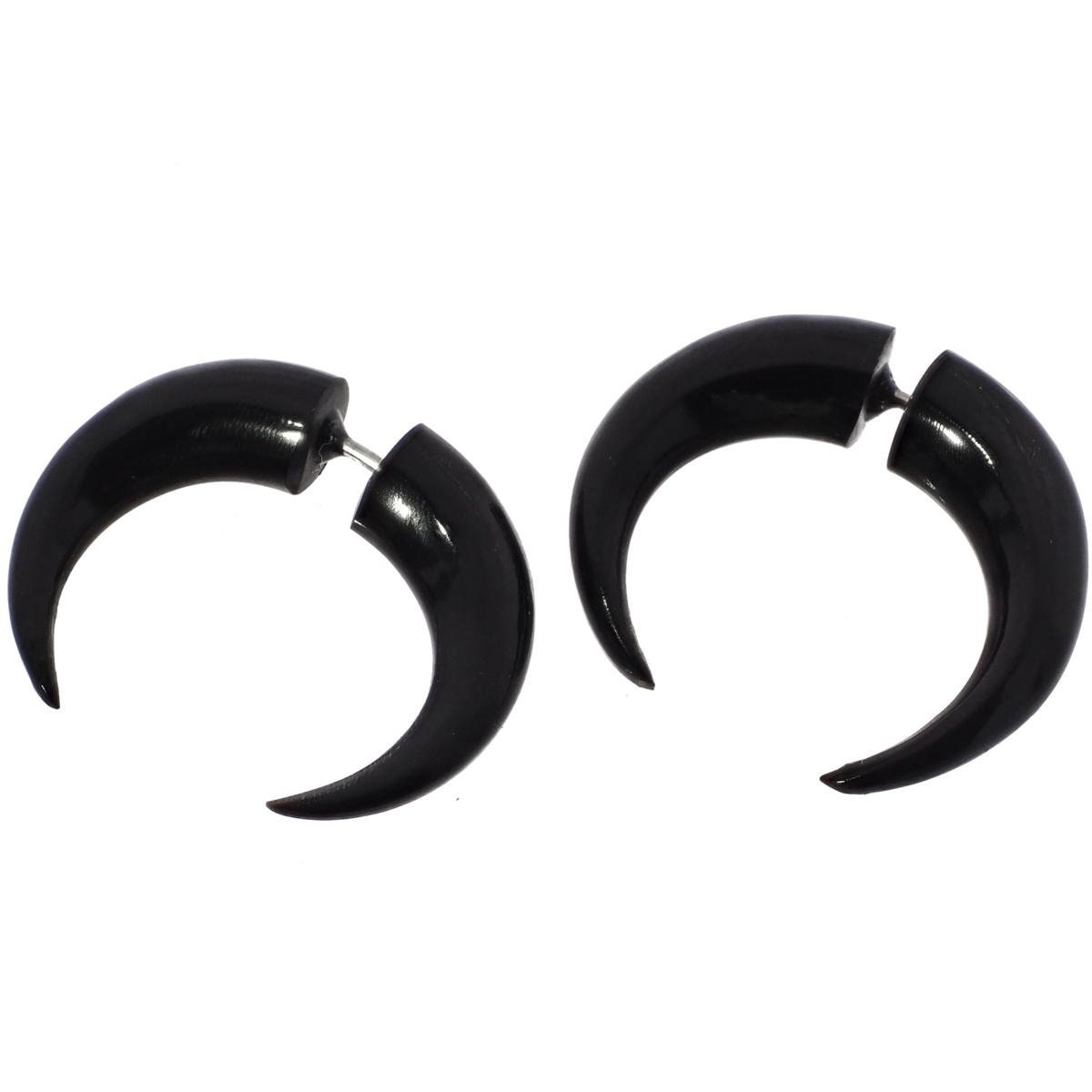 Fake Gauge Black Cow Horn Pincher Tribal Hand Carving Post