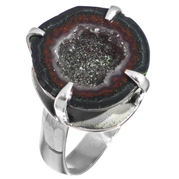925 Sterling Silver Sparkling Mexican Natural Tabasco Geode Druzy Half Sterling Us 8 Ring