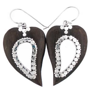 1 7/16&quot; Exotic Sono Wood 925 Sterling Silver Earrings
