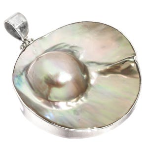 2 1/2&quot; Mabe Blister Pearl In The Shell 925 Sterling Silver Pendant