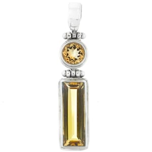1 1/2&quot; Double Citrine Gems 925 Sterling Silver Drop Pendant