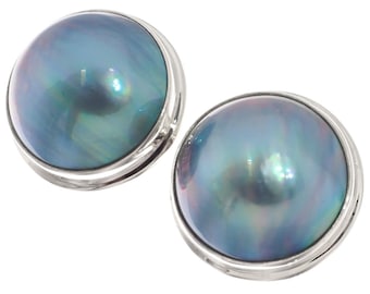 925 Sterling Silver Extra Big 18mm South Sea Blue Mabe Pearl Clip-on Earrings, 13/16"
